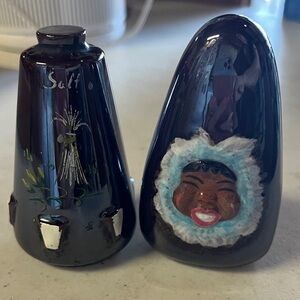 Vintage Black Ceramic Salt and Pepper Shakers